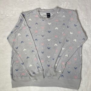 Disney Gray Mickey Mouse Patterned Women Crewneck Sweater